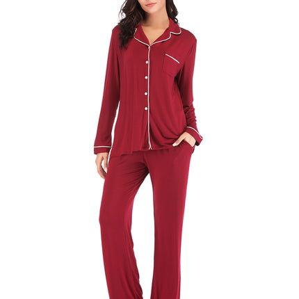 Collared Neck Long Sleeve Loungewear Set with Pockets - Image 17