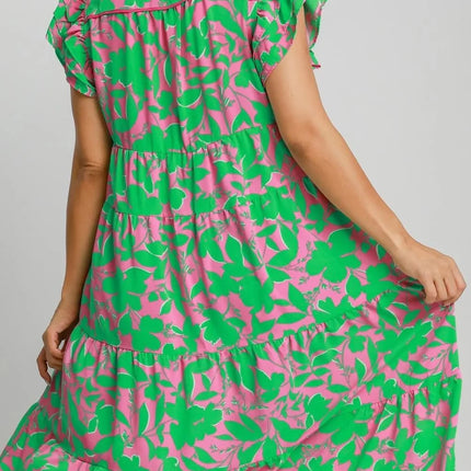 Umgee Full Size Floral Collared Ruffle Cap Sleeve Midi Dress Plus Size - Image 3
