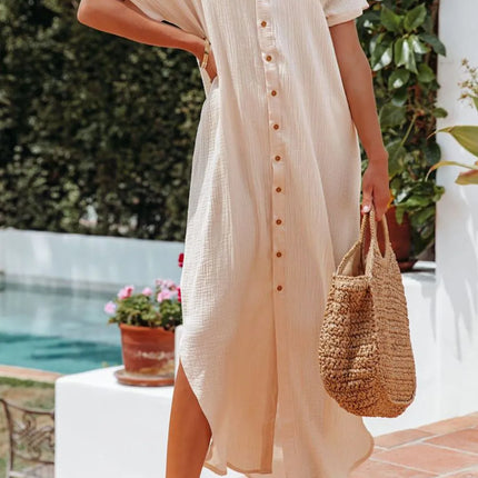 Button Down Short Sleeve Midi Shirt Dress - Image 15