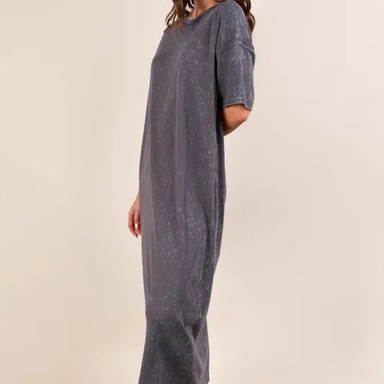 VERY J Plus Size Mineral Washed Casual Comfy Midi Dress - Image 2