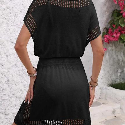 Openwork V-Neck Short Sleeve Cover-Up Dress - Image 24