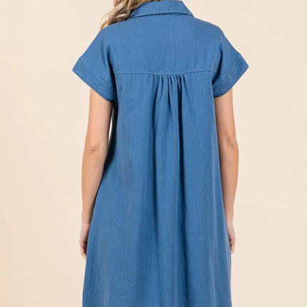 Mittoshop Twill Short Sleeve Collared Mini Dress - Image 5