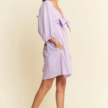 Davi & Dani Self-Tie Puff Sleeve Smocking Open Back Mini Dress - Image 8