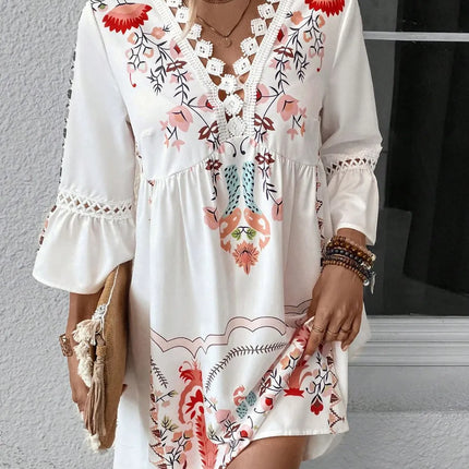 Lace Detail Printed Three-Quarter Sleeve Dress - Image 11