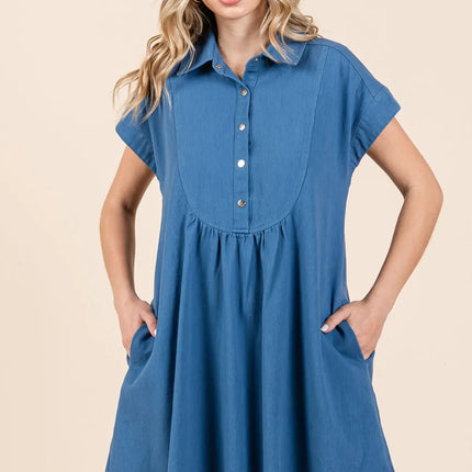 Mittoshop Twill Short Sleeve Collared Mini Dress - Image 2