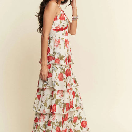 Davi & Dani Contrast Ring Lace Layered Ruffle Maxi Cami Dress - Image 4