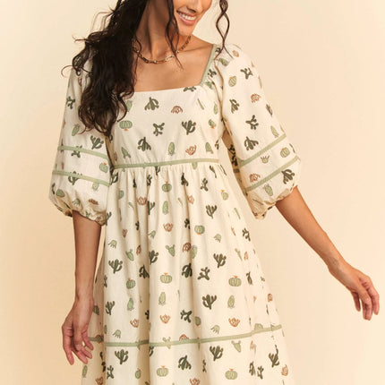 Davi & Dani Cactus Printed Poplin Contrast Piping Mini Dress - Image 2