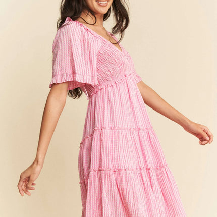 Davi & Dani Jacquard Checker Smocking Tiered Dress - Image 3