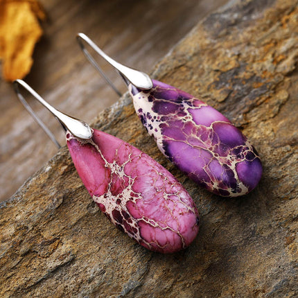 Teardrop Shape Natural Stone Dangle Earrings - Image 2