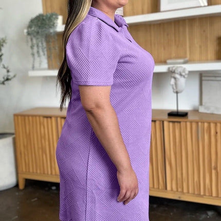 Double Take Full Size Texture Collared Neck Short Sleeve Dress - Image 5