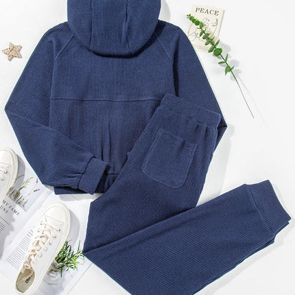 Drawstring Half Zip Hoodie and Joggers Active Set - Image 7