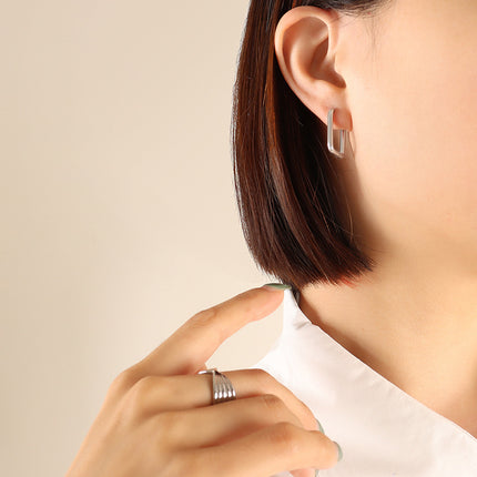 Titanium Steel Geometric Huggie Earrings - Image 7