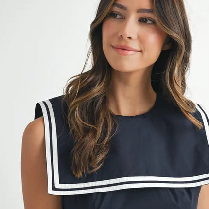 MABLE Contrast Piping Square Sailor Collar Mini Dress - Image 9