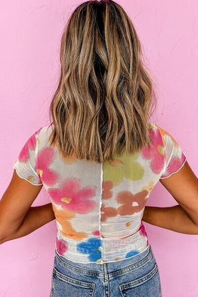 Printed Round Neck Short Sleeve Blouse - Image 6