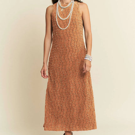 Davi & Dani Golden Textured Zippered Midi Dress - Image 4