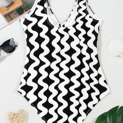 Tied Front Contrast Striped One-Piece Swimsuit - Image 7
