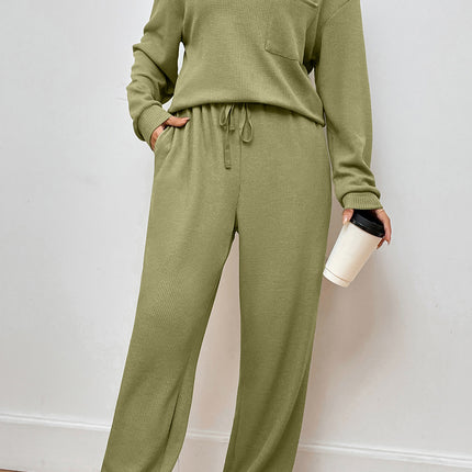 Pocketed Round Neck Top and Pants Lounge Set - Image 5