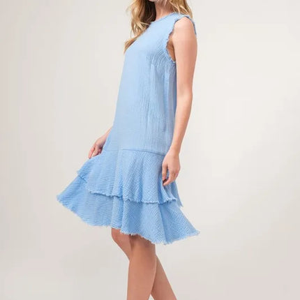 Washed Fringe Detail Tiered Dress - Image 6