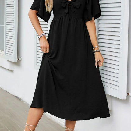 Smocked Tie Front Flutter Sleeve Midi Dress - Image 11