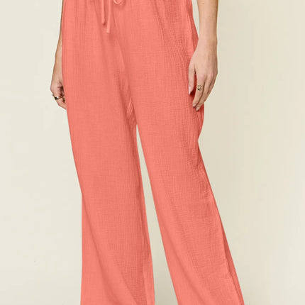 Double Take Full Size Texture Drawstring Wide Leg Pants - Image 7