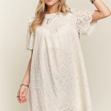 ADORA Ruffled Eyelet Round Neck Dress - Image 3