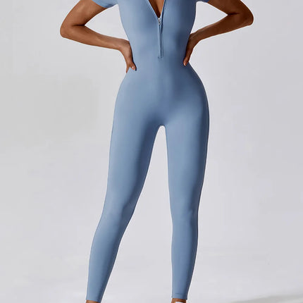 Basic Bae Half Zip Short Sleeve Active Jumpsuit - Image 5