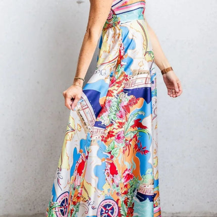 Smocked Back Printed Square Neck Maxi Cami Dress with Pockets - Image 7