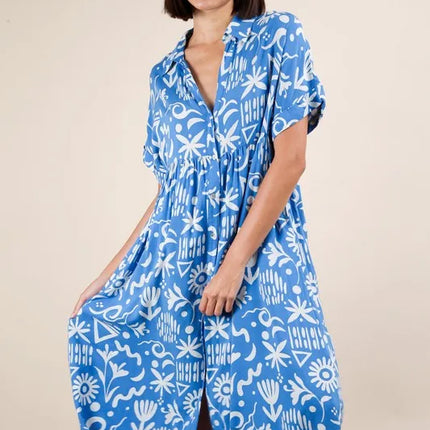 VERY J Plus Size Oversized Printed Shirt Midi Dress - Image 6