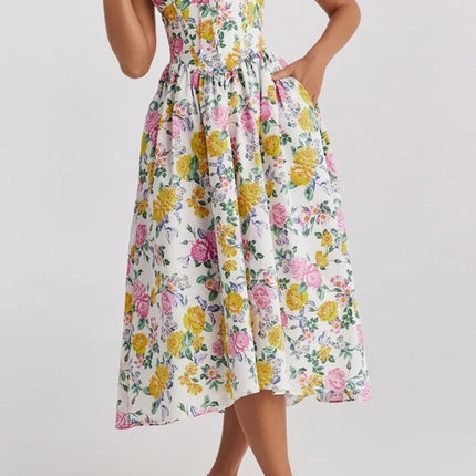 Floral V-Neck Sleeveless Midi Dress with Pockets - Image 3