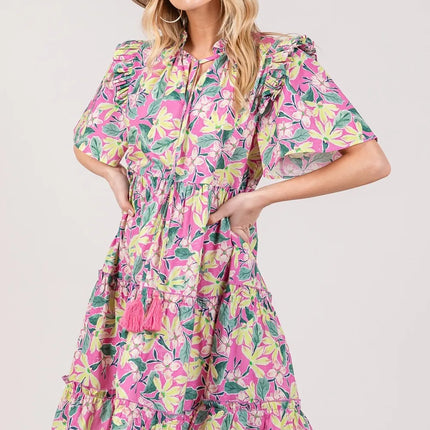 SAGE + FIG Floral Ruffle Short Sleeve Dress - Image 3