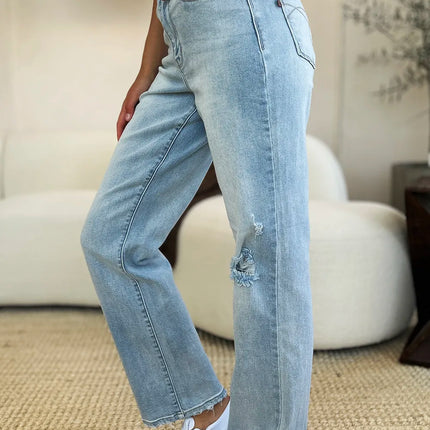 Judy Blue Full Size High Waist Distressed Straight Jeans - Image 3