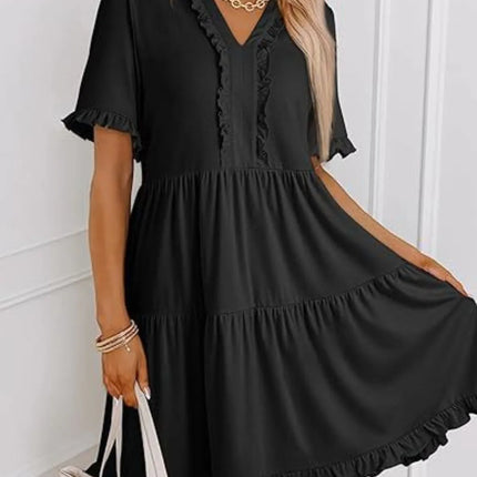 Tiered Notched Short Sleeve Mini Dress - Image 5