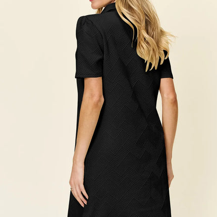 Double Take Full Size Texture Collared Neck Short Sleeve Dress - Image 24