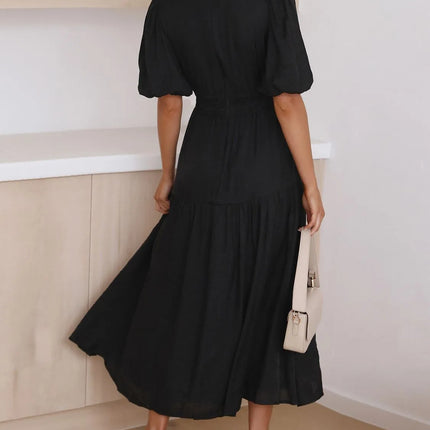 V-Neck Puff Sleeve Midi Dress - Image 18