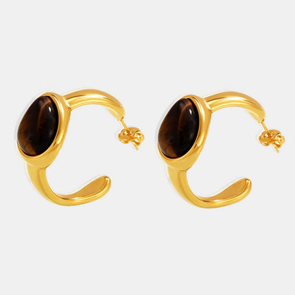 Stainless Steel Tigerite Ring and C-Hoop Earrings Set - Image 4