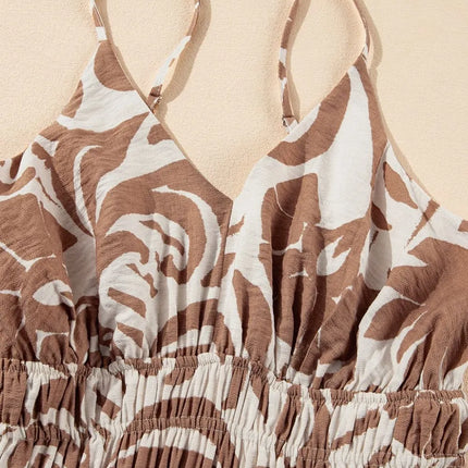 Floral Shirred High Waist Spaghetti Straps Dress - Image 9