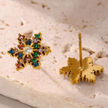 Stainless Steel Snowflake Stud Earrings - Image 2