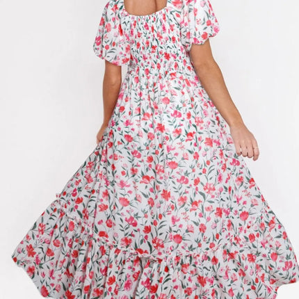 Floral Short Puff Sleeve Tiered Dress - Image 2