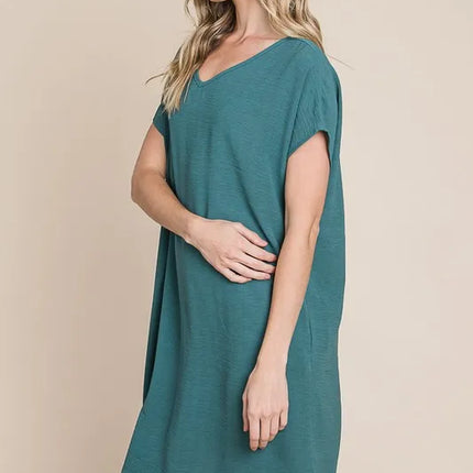 BOMBOM V-Neck Short Sleeve Dress with Pockets - Image 3