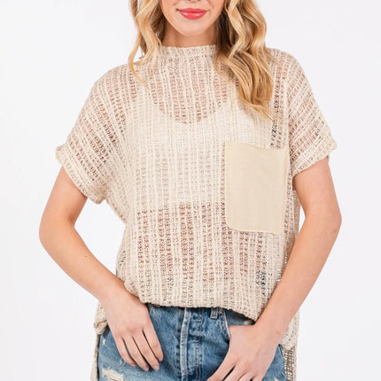 Ces Femme See Through Crochet Mock Neck Cover Up - Image 5