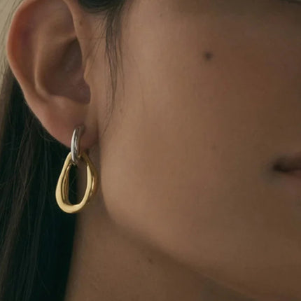18K Gold-Plated Stainless Steel Contrast Asymmetrical  Earrings - Image 1