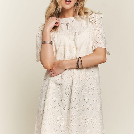 ADORA Ruffled Eyelet Round Neck Dress - Image 1