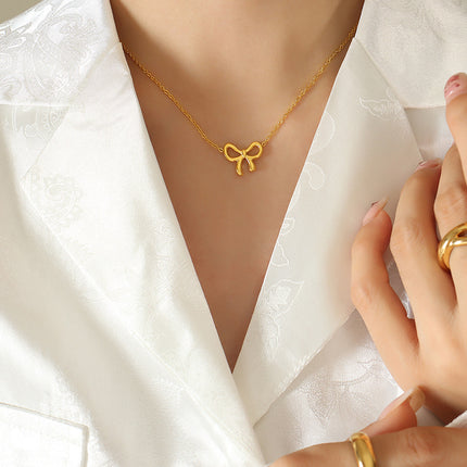 Titanium Steel Bow Pendant Necklace - Image 2