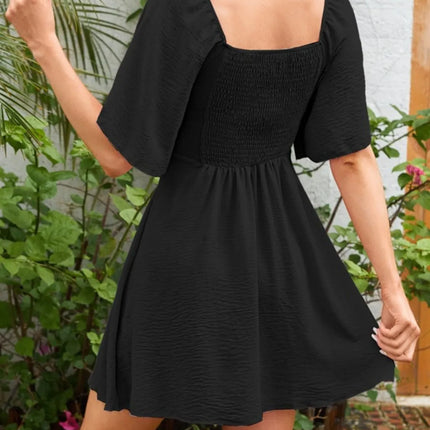 Smocked Back Knotted Flutter Sleeve Dress - Image 15