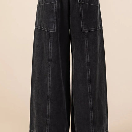 Mittoshop Mineral Wash Wide Leg Elastic Waist Twill Pants - Image 1