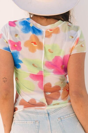 Printed Round Neck Short Sleeve Blouse - Image 3