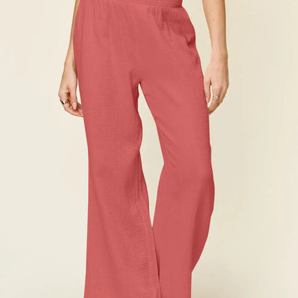Double Take Full Size Texture Smocked Waist Wide Leg Pants - Image 2
