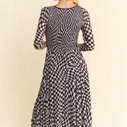 Davi & Dani Printed Checker Mesh Flowy Maxi Dress - Image 11