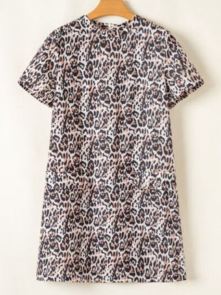 Leopard Round Neck Short Sleeve Mini Dress - Image 4