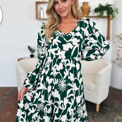 Double Take Full Size Printed Ruffle Hem Dress with Pocket - Image 10